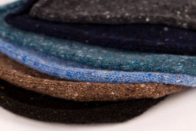 Layered blue, grey and brown cashmere tweed accessories from Love Cashmere, made by Shorts of Hawick